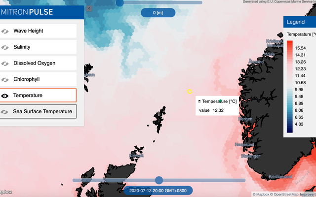 Worldwide satellite ocean data map to monitor water conditions