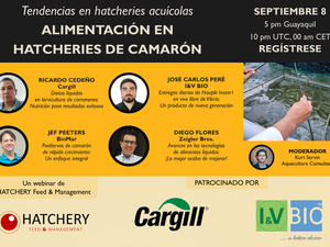 Inscripción abierta para webinar sobre alimentación en hatcheries de camarón