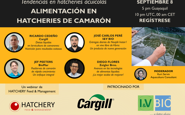 Inscripción abierta para webinar sobre alimentación en hatcheries de camarón